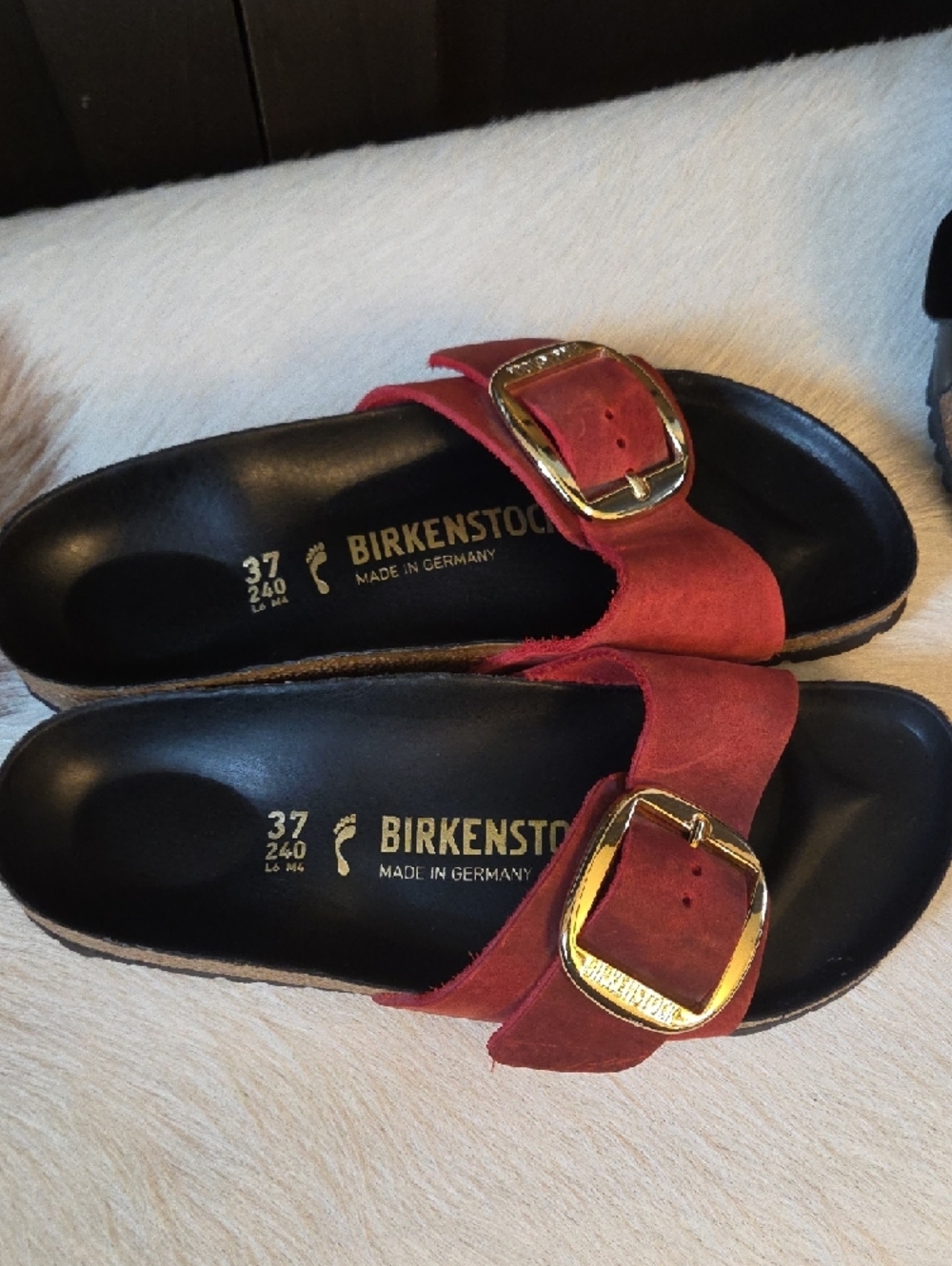 Birkenstock Women’s Red Big Buckle Slide Sandals - Picture 2 of 4